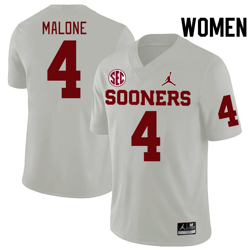 Women #4 Dez Malone Oklahoma Sooners 2024 SEC Conference College Football Jerseys-White